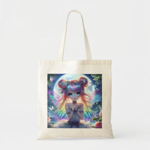 Tote Bag Fille Anime Cheveux Arc-en-Ciel Chantant Fée Lune