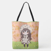 Tote Bag fille anime heureux avec des fleurs (Dos)