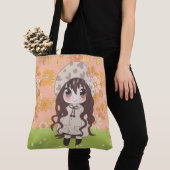 Tote Bag fille anime heureux avec des fleurs (De près)