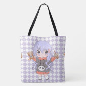 Tote Bag fille anime heureux avec des fleurs (Dos)