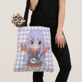 Tote Bag fille anime heureux avec des fleurs (De près)