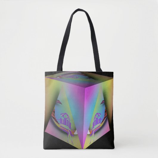 Tote Bag Fille assise dans un cube pyramidal (Devant)