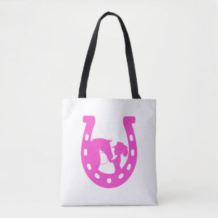 Tote Bag Fille avec cheval et Casquette occidental Hot rose