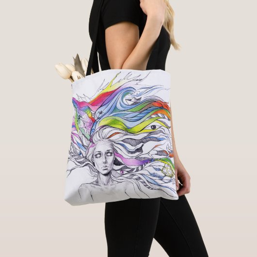 Tote Bag Fille avec des rêves dans ses cheveux Surreal imag (De près)