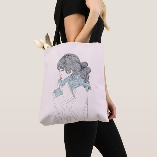 Tote Bag Fille avec foulard et livre (De près)