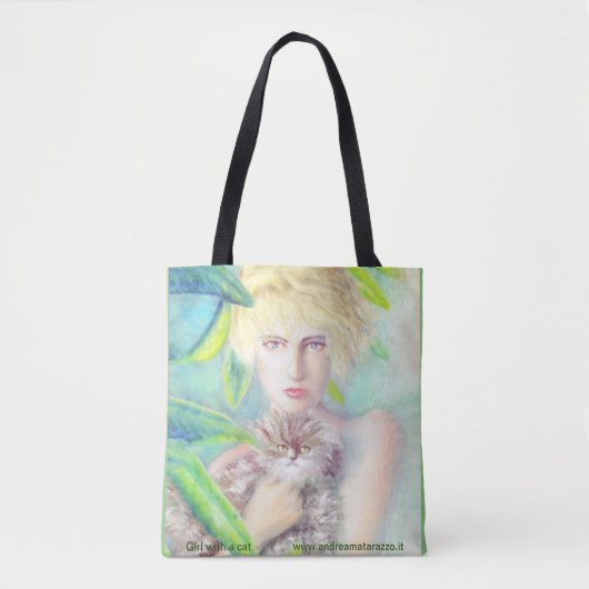 Tote Bag Fille avec un chat (Devant)