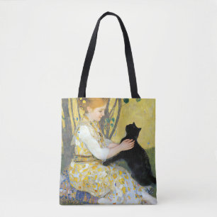 Tote Bag Fille avec un chat Fourre-tout