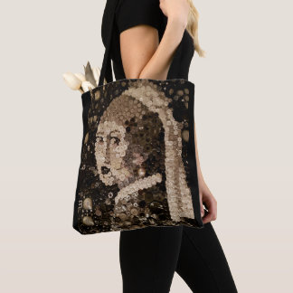 Tote Bag Fille avec une boucle d'oreille de perle, mosaïque