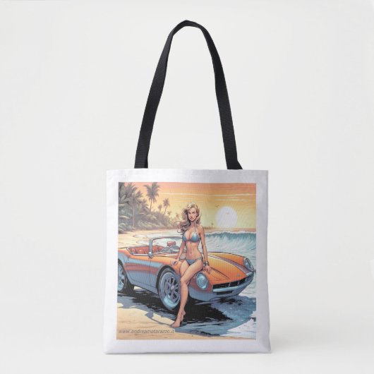 Tote Bag Fille avec voiture de sport (Devant)