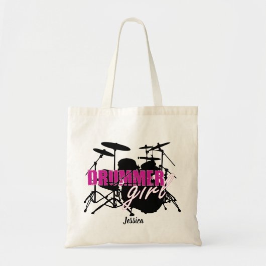 Tote Bag Fille batteur Prénom mignon pourpre Texte noir (Devant)