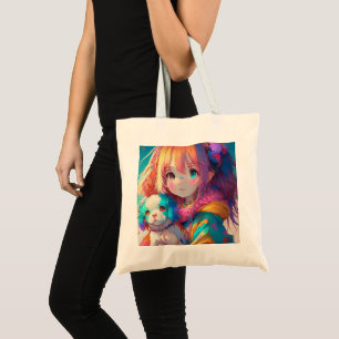 Tote Bag Fille d'anime avec chiot