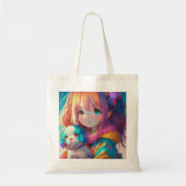 Tote Bag Fille d'anime avec chiot (Devant)