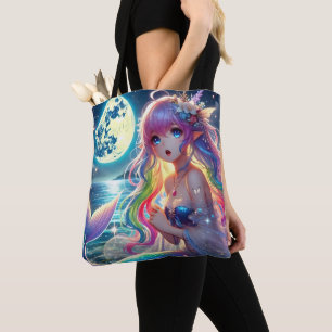 Tote Bag Fille d'anime chantant clair de lune pixie mermaid