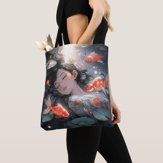 Tote Bag Fille d'anime de fantasy et carpes (De près)
