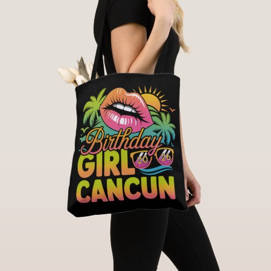 Tote Bag Fille d'anniversaire Cancun 2026 Voyage de vacance (De près)