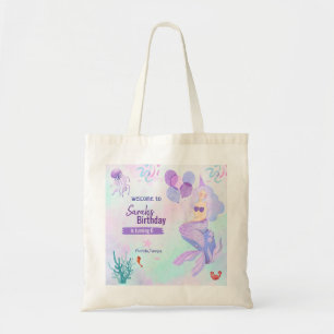 Tote Bag fille d'anniversaire thème sirène personnalisé vio