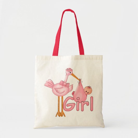 Tote Bag Fille de bébé à cigogne rose (Devant)