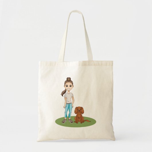Tote Bag Fille de dessin animé & Cavalier King Charles Span (Devant)