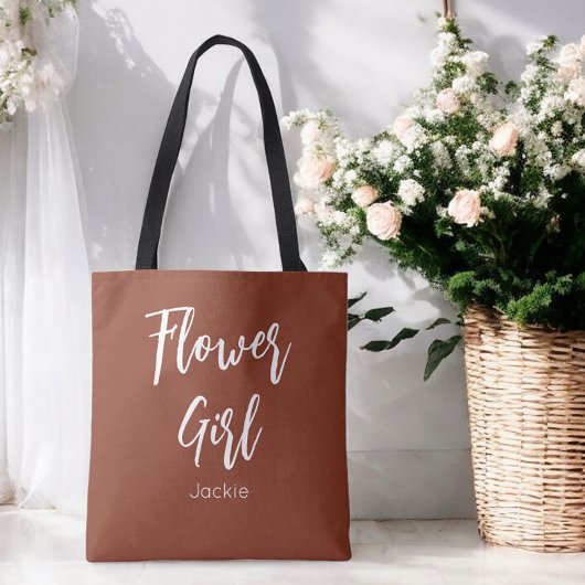 Tote Bag Fille de Fleurs Terre Cuite Marron Mariage