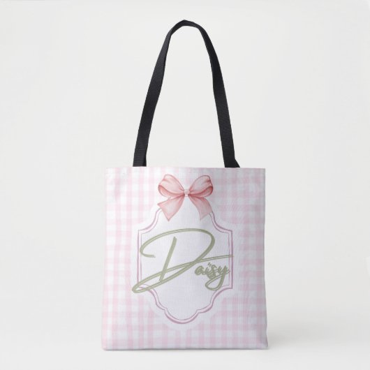 Tote Bag Fille de la marguerite personnalisée Bow&En vichy (Devant)