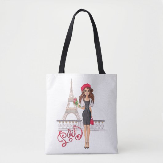 Tote Bag Fille de Paris de mode peinte à la main (Devant)