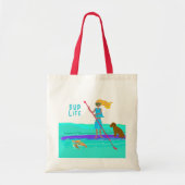 Tote Bag Fille de planche de paddle debout illustrée avec c (Devant)