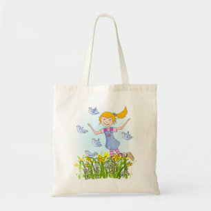Tote Bag Fille de printemps pourchassant les oiseaux dans l