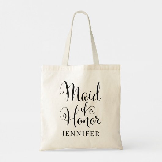 Tote Bag Fille d'honneur Noir Script Mariage personnalisé (Dos)