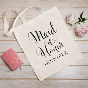 Tote Bag Fille d'honneur Noir Script Mariage personnalisé