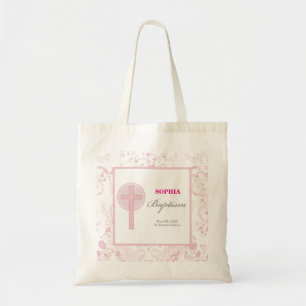 Tote Bag Fille en dentelle rose Baptême