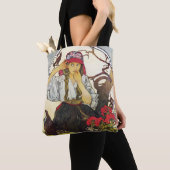 Tote Bag Fille et géranium, Mucha (De près)