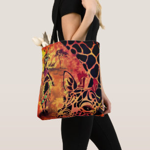 Tote Bag Fille et Girafe Africaine - Amis - Peinture