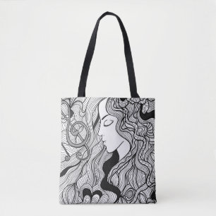 Tote Bag Fille et musique. Illustration vintage. Sortie noi