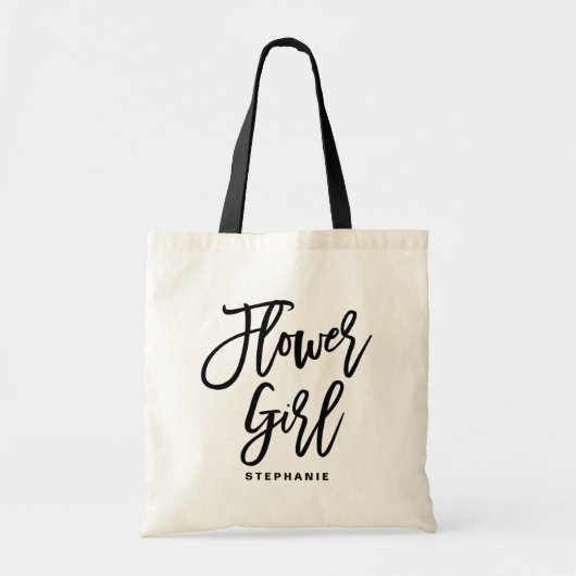 Tote Bag Fille Fleur Lettrée Main Noire Personnalisée (Devant)