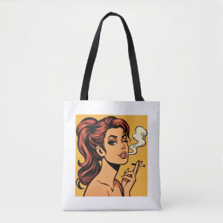 Tote Bag Fille fumeuse | Art pop comic | Amoureux du tabac