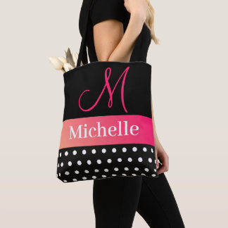 Tote Bag Fille Glam Hot rose et noir Nom du monogramme