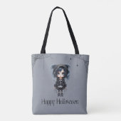Tote Bag Fille gothique avec toiles d'araignées et araignée (Dos)