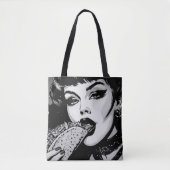 Tote Bag Fille gothique de style graphique BW 50s mangeant (Devant)