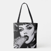 Tote Bag Fille gothique de style graphique BW 50s mangeant (Dos)