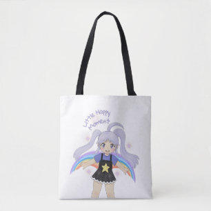 Tote Bag Fille Heureuse Illustration Dessinée à la Main – P