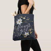 Tote Bag Fille Mariage Fleur Black White Gold Floral (De près)
