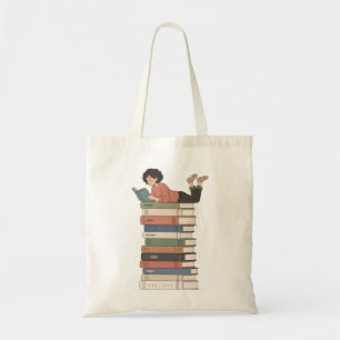 Tote Bag Fille mignonne lisant une pile de livres Art