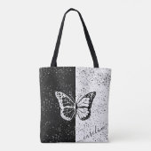 Tote Bag Fille Papillon noir & blanc Élégant Nom personnali (Dos)