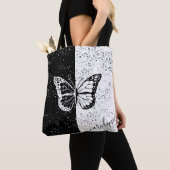 Tote Bag Fille Papillon noir & blanc Élégant Nom personnali (De près)