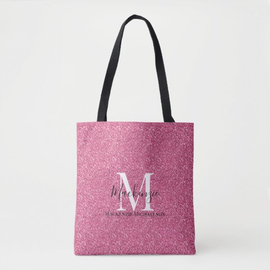 Tote Bag Fille Parties scintillant rose Nom du monogramme (Devant)