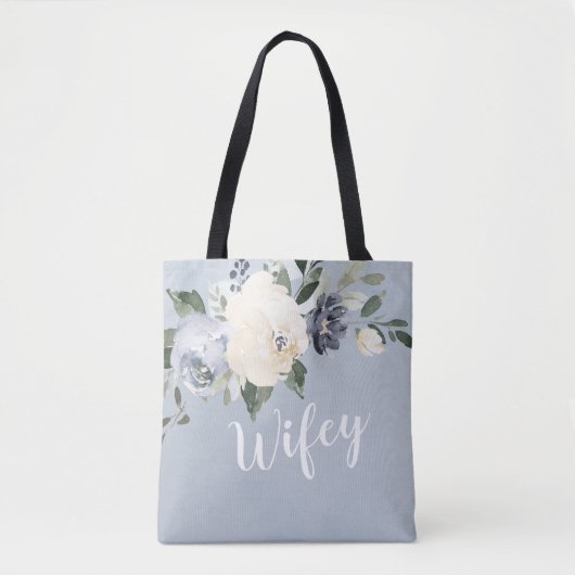 Tote Bag Fille personnalisée en bleu poussiéreux botanique (Devant)