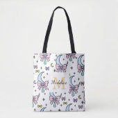 Tote Bag Fille Personnalisée Mignon Arc Nom Lunes Blanc (Devant)