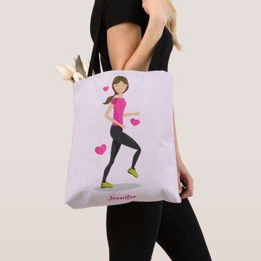 Tote Bag Fille Qui Aime Exécuter L'Illustration Avec Le Nom (De près)