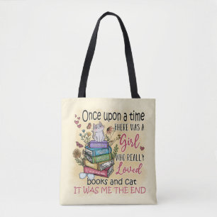 Tote Bag Fille qui aime les livres et les chats