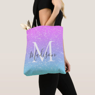 Tote Bag Fille rose bleu arc-en-ciel étoile Parties scintil